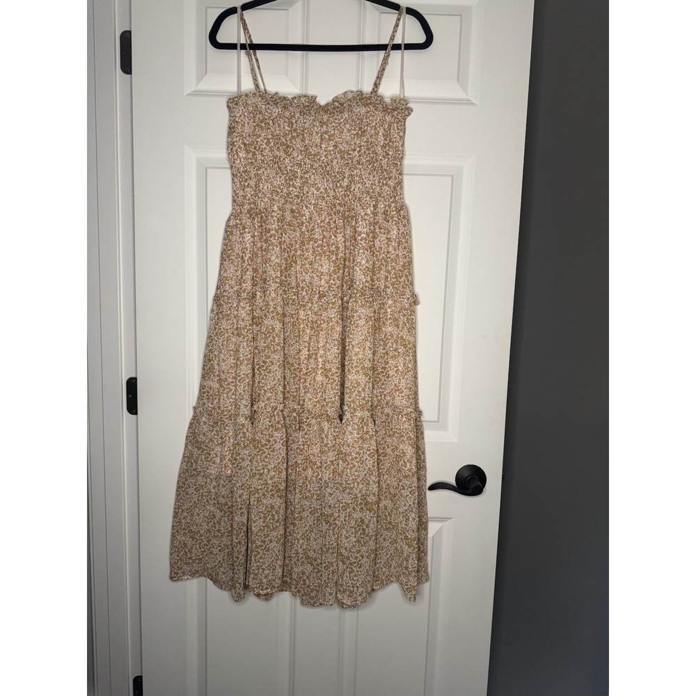 Pinch Floral Smocked Tiered Dress Large Mustard Pink Lavender - Picture 2 of 2